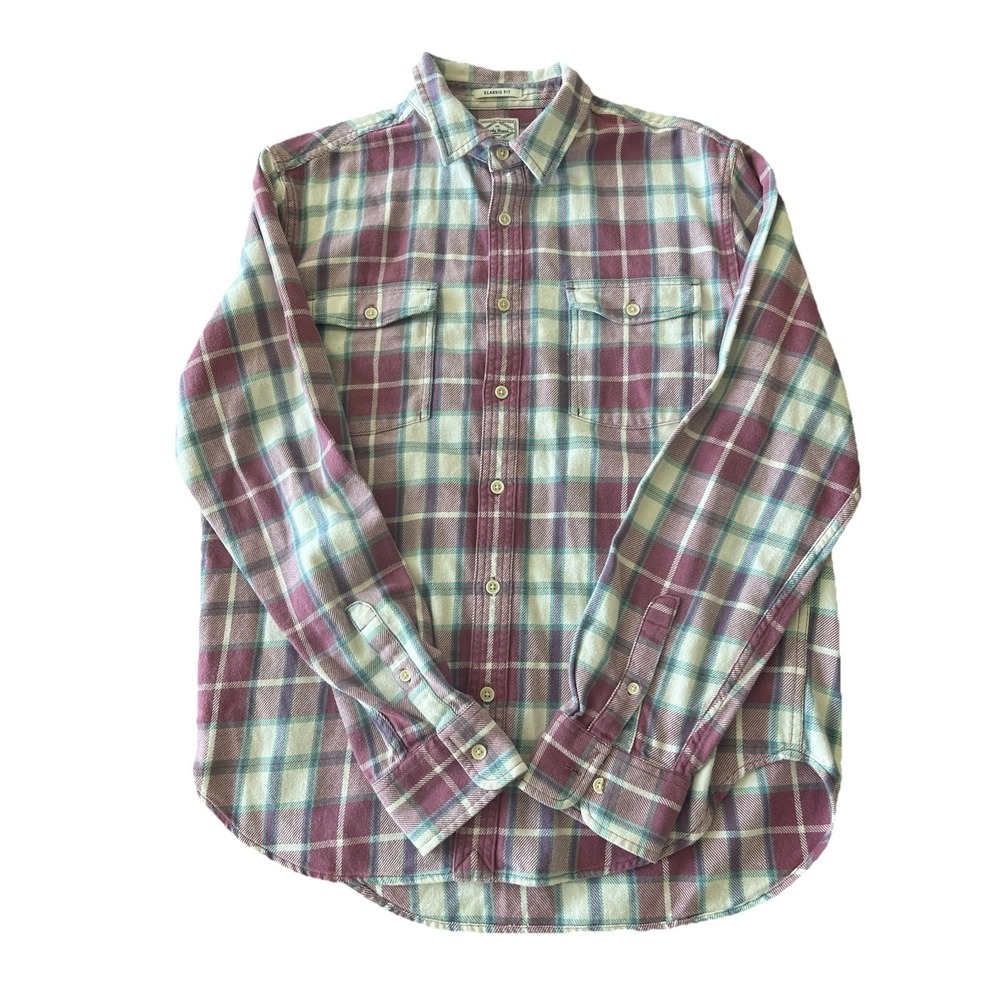 Lucky Brand Jeans Men's Flannel Button Up Thick Shirt Red Plaid Size M